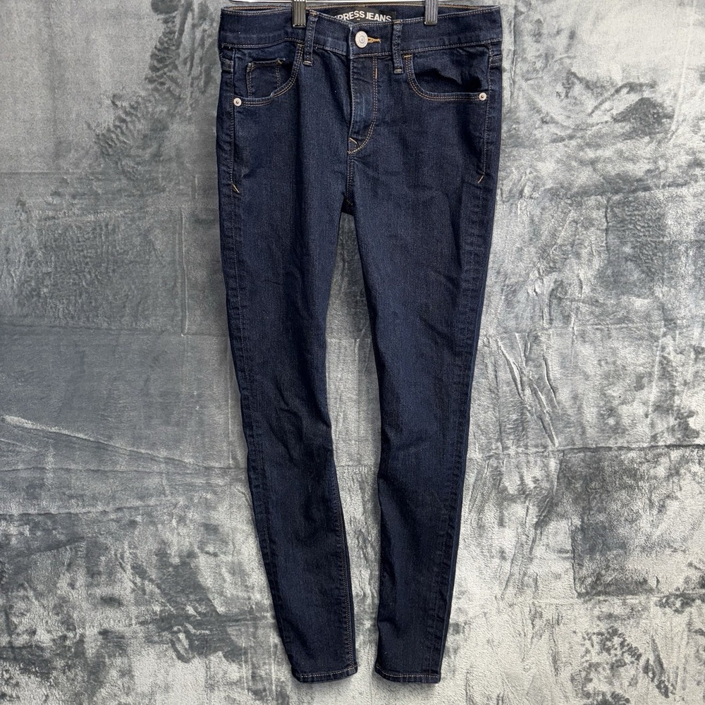 Express Jeans Womens 4R Mid Rise Legging Dark Wash Blue Denim Stretch 056